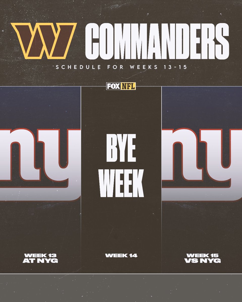 NFLonFOX's tweet photo. Well that's a unique schedule 🤷‍♂️

The Commanders next two games are against the Giants! https://t.co/APE3HLFxgI