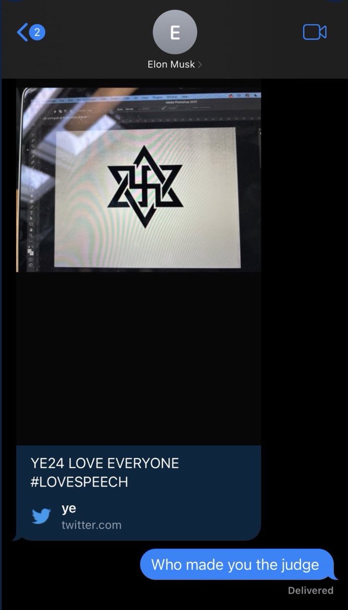 loveisphere's tweet photo. @ZTPetrizzo Kanye was suspended after posting text messages between himself and Elon Musk, not after posting the swastika. https://t.co/gsscCnr0kR