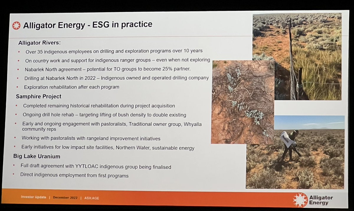 corribaker's tweet photo. Great summary from Greg Hall from Alligator Resources on what they are doing to work in a sustainable way with the community - Traditional Owners and Pastoralists to develop quality partnerships
#saemc22 @DEM_sagov @_SAEMC https://t.co/V1qfIJosdi
