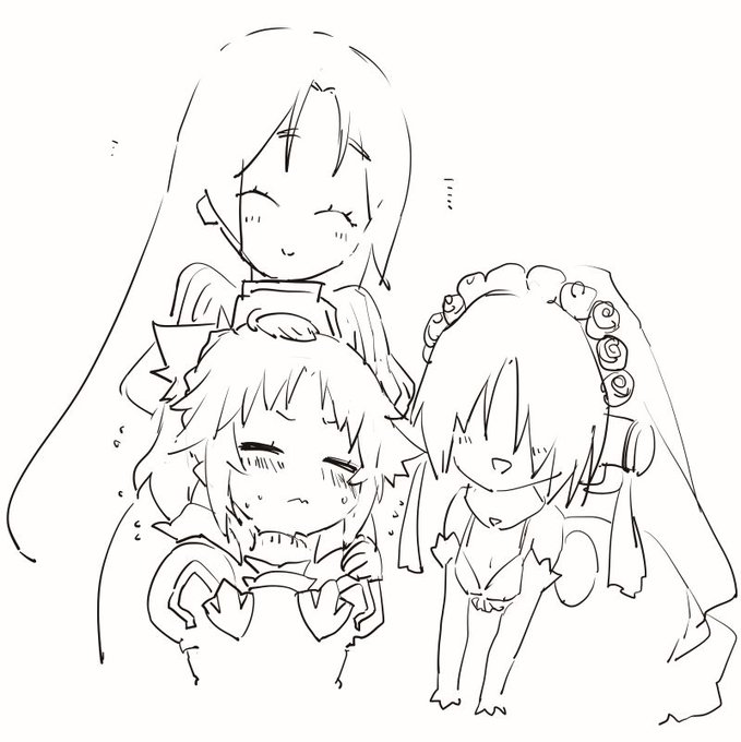 前の本の原稿開いたら出てきた落書き これオリュンポスの破神同盟かぁ…… 恐らくは和やかに絆を深めた時間があって欲しいという願いの落書き… 