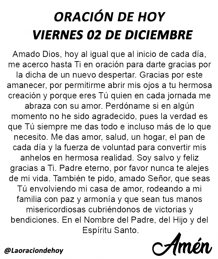 Oración diaria para hoy viernes 2 de diciembre del 2022