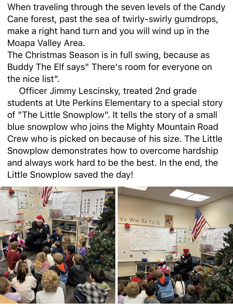 More great things happening in Region 1 this holiday season. Thank you Officer Lescinsky for reminding our students in Moapa Valley that there’s room for everyone on the nice list❄️ #CCSDRegion1