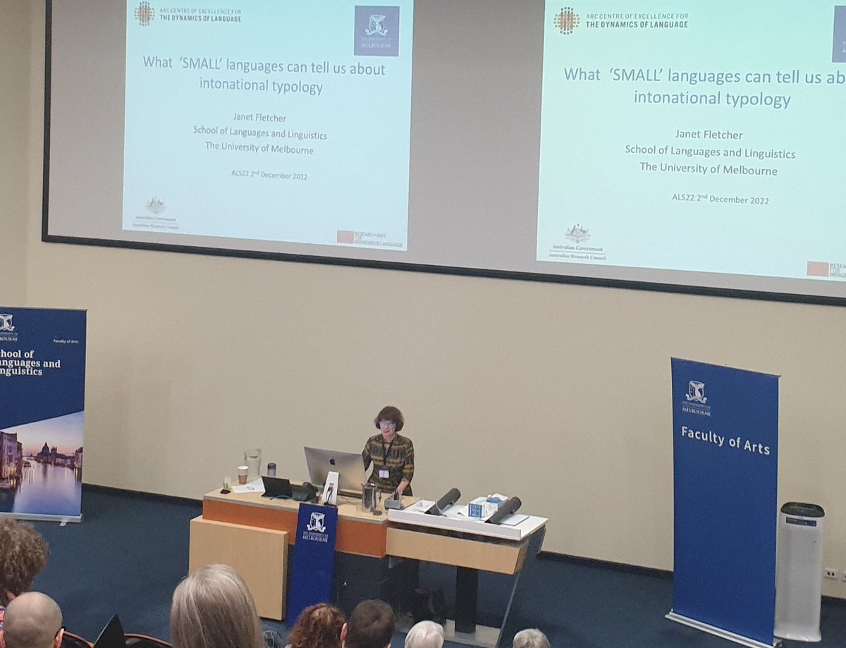 Fantastic plenary from Janet Fletcher to close out #ALS2022 Thanks to @AusLingSoc, the organisers at @UniMelb & volunteers for putting on such a wonderful conference! #linguistics