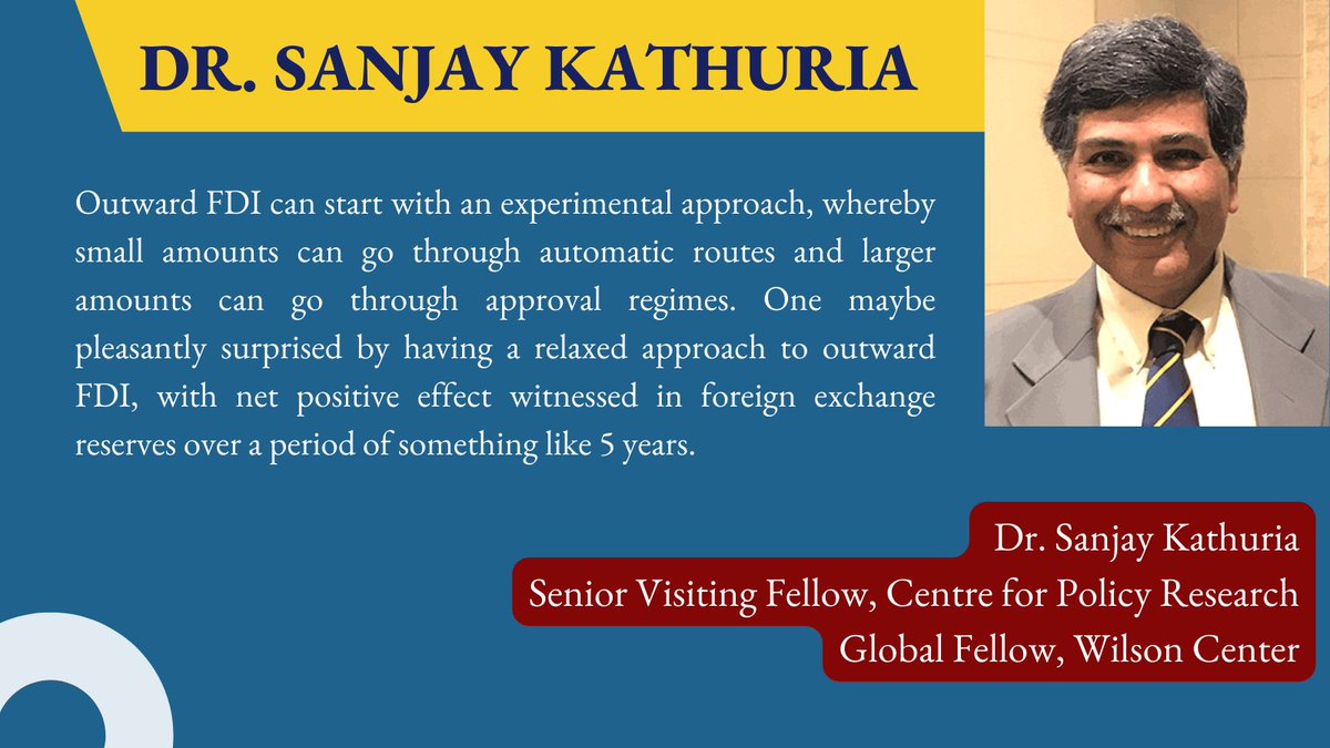 sawteenp's tweet photo. Dr. Sanjay Kathuria, Senior Visiting Fellow, Centre for Policy Research, India; Global Fellow, Wilson Center, said that #outwardFDI can start with an experimental approach, whereby small amounts can go through automatic rules &amp; larger amounts through approval regimes. https://t.co/NG6MfyFZSp