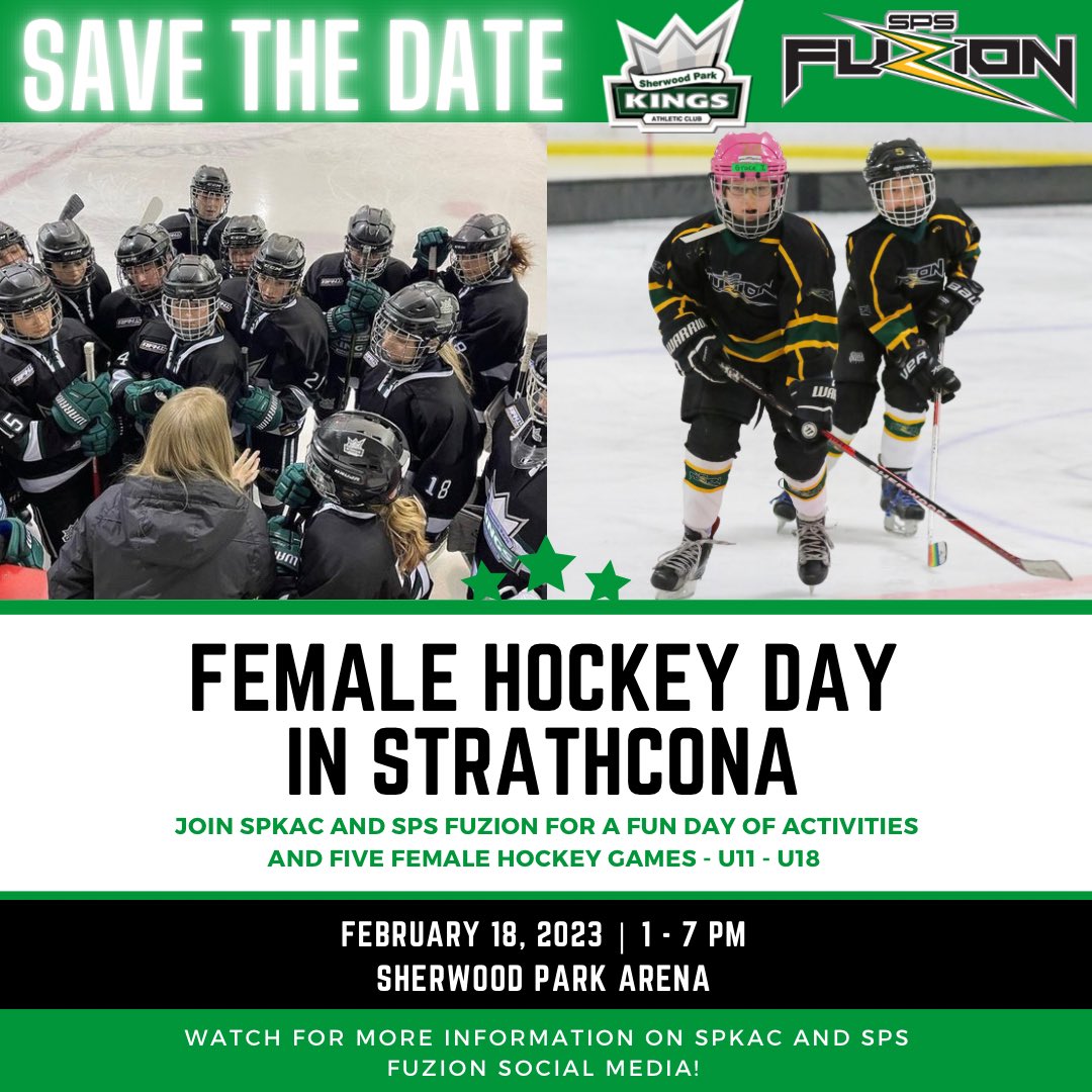 FuzionSps's tweet photo. We are excited to announce that we have partnered with the @SPKAC_Official to host Female Hockey Day in Strathcona on February 18th! Keep posted for more information about the events and activities of the day! #strathco https://t.co/r7YRnxlzaN
