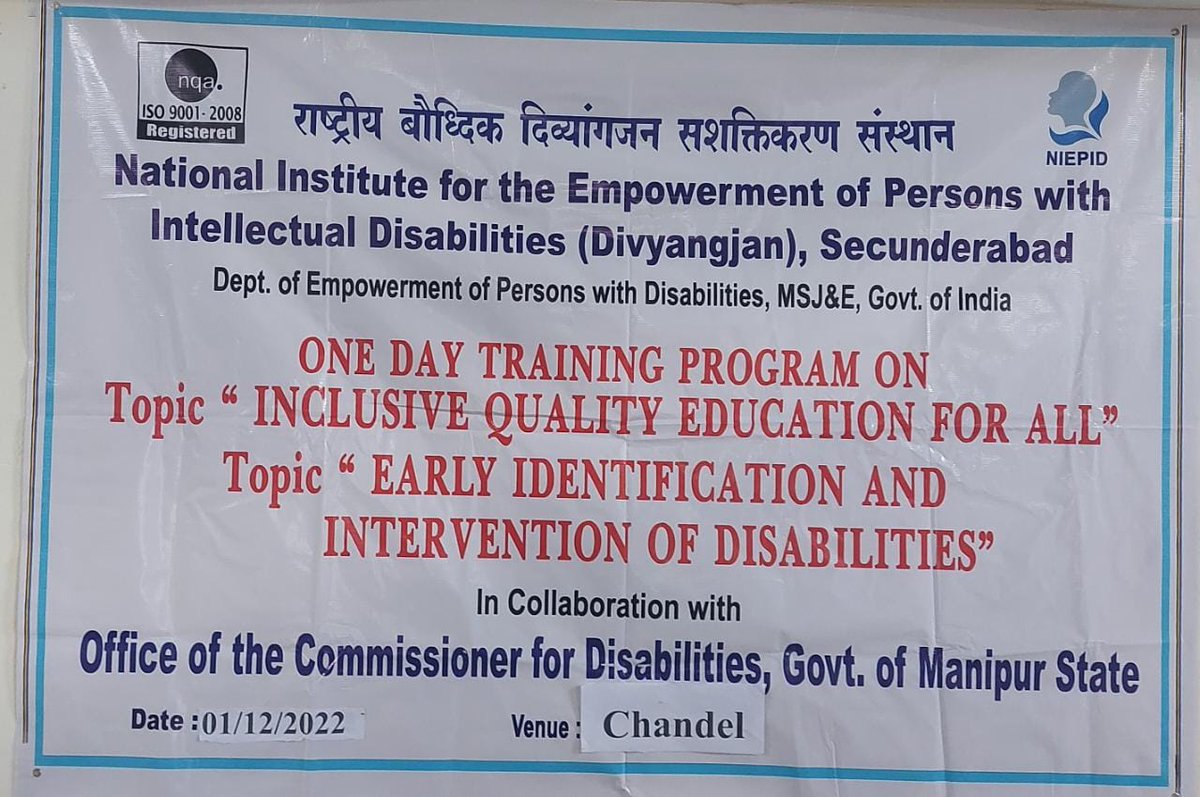 NIEPID's tweet photo. Sensitization and Orientation Programme for School Teachers and ICDS workers were conducted in Champel District of Manipur State on 01.12.2022. Total 106 attended including Special Education Teachers, School Teachers and Anganawadi-Asha workers.@socialpwds https://t.co/XYoOlCUJZ2