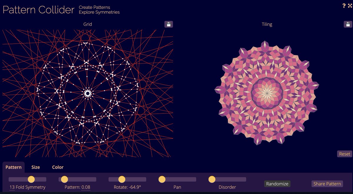 jcponcemath's tweet photo. I found what to do for the whole weekend thanks to @aatishb 🤯
https://t.co/MroCQCUliD
#iseemaths #penrose #tilling #mathsart https://t.co/Kz5xBj5t90