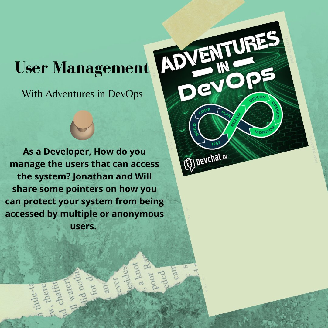 DevOpsPodcast's tweet image. Check out this week&apos;s episode of #AdventuresInDevOps

#DevOps: User Management

rfr.bz/t5d1ge2