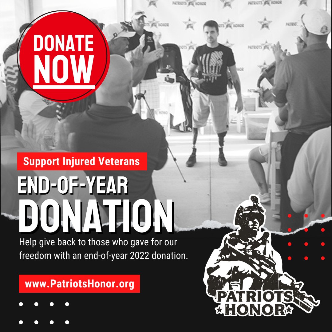 Patriots_Honor's tweet photo. Your year-end donation makes a difference all year long. Help us support injured veterans.

#yearendgiving #donation #endofyeardonation #injuredveterans #patriotshonor #supportveterans https://t.co/rxjfXS5tmi