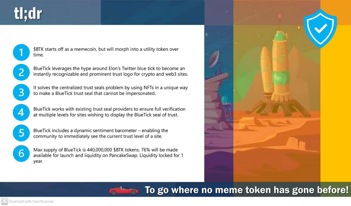 <a href="/MoneyMan/">Big Money</a> <a href="/1goonrich/">Quasar.Exe</a> Is it still possible for a small startup to make it big with a great idea? Or do you need money to make money? #Bluetick aims to make #crypto safe for everyone by creating a "BlueTick Seal of Trust". We're trying to bootstrap ourselves via a presale: pinksale.finance/launchpad/0x74…