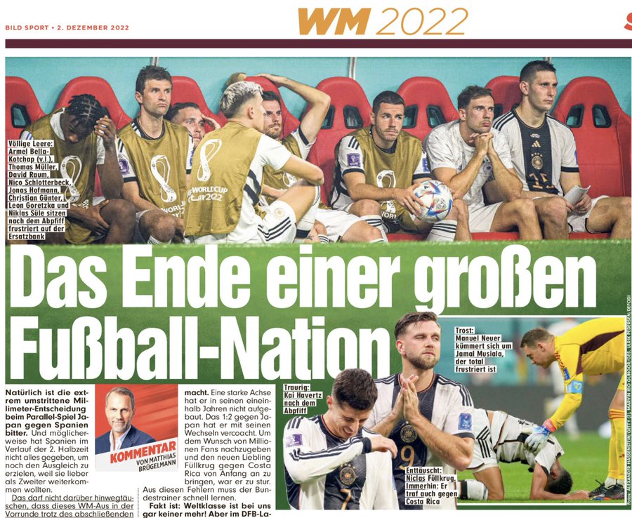 Coupe du monde : «La fin d'une grande nation de football», la presse  allemande dépitée après l'élimination - Le Parisien