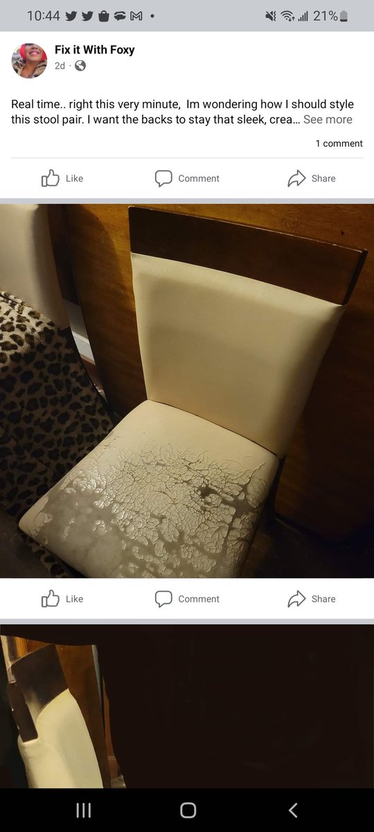FixitWithFoxy's tweet image. Recovered this pair of commercial stock #pubtable/ #barstools.  I like to use what i have &amp;amp; improve what already exists, so i kept the back in sleek n creamy vinyl &amp;amp; added #fauxfur leopard