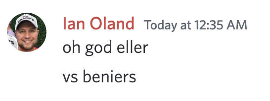 ianoland's tweet photo. Me on Discord before the overtime faceoff

Beniers scores less than 10 seconds into OT. https://t.co/2ZTBPyc9BS