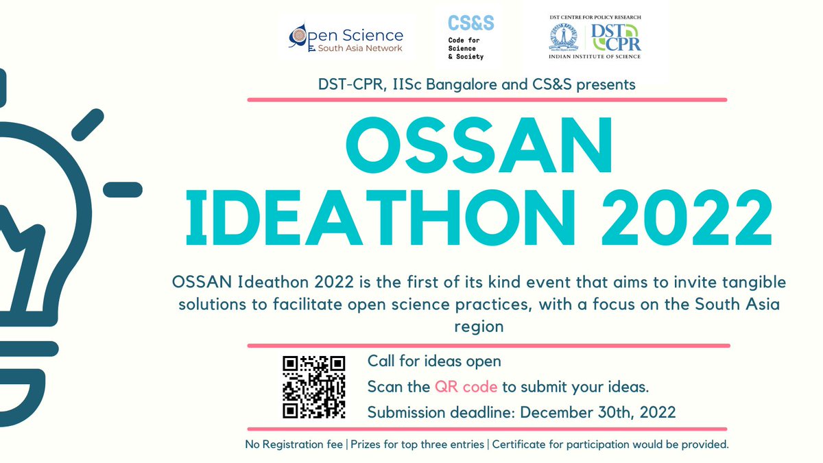 DST-CPR-IISc (@dstcpriisc) on Twitter photo 📢<a href="/DSTCPRIISc/">DST-CPR-IISc</a> and #OSSAN22 bring to you #Ideathon22!
Do you have ideas that can transform #STI ecosystem in India and beyond through #openscience #innovation? Participate and showcase your innovative ideas!
Registrations are open NOW!
For more details:ossan2022.net/ideathon/ 📢<a href="/DSTCPRIISc/">DST-CPR-IISc</a> and #OSSAN22 bring to you #Ideathon22!
Do you have ideas that can transform #STI ecosystem in India and beyond through #openscience #innovation? Participate and showcase your innovative ideas!
Registrations are open NOW!
For more details:ossan2022.net/ideathon/