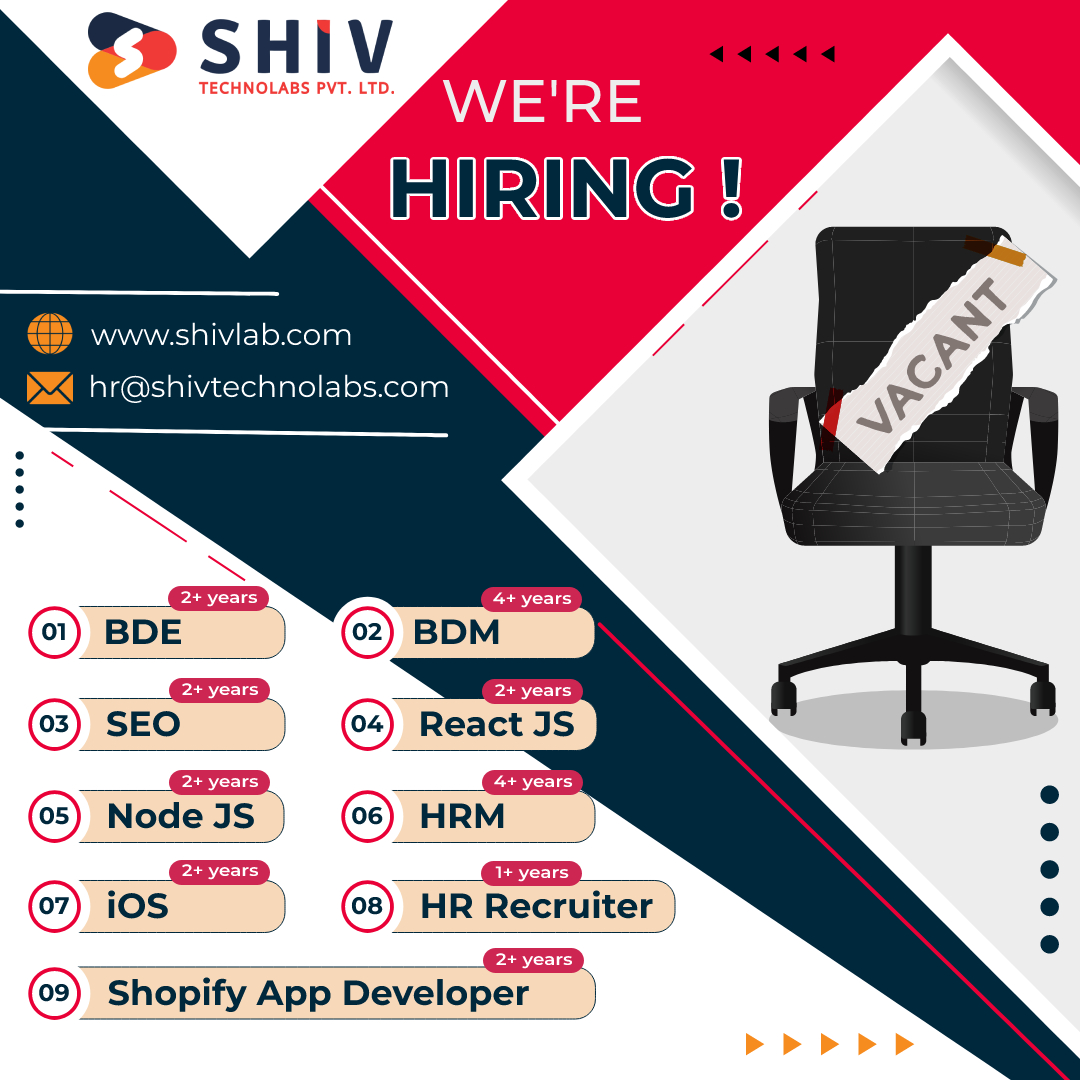 Shiv_Technolabs's tweet photo. WE ARE HIRING!!

Interested Candidates can drop their #CV at hr@shivtechnolabs.com

#5daysworking #jobavailable #jobhiring #iosdeveloperjobs #iosdeveloper #reactnativedevelopers #reactjsdeveloper #careeropenings #itcompany #knightcoders #shivtechnolabs https://t.co/f39RteSL2I