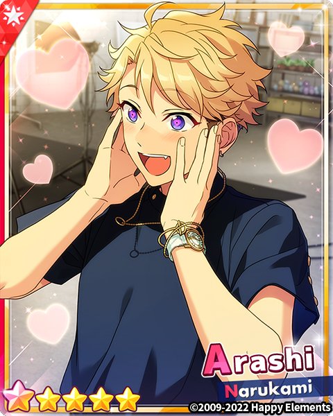 enstarsmusic_EN's tweet photo. 📝 Featured Scout: Arashi starts now!

⏰Time: 2022/12/05 12:00 PM - 12/19 11:59 GMT-5

⭐️There is a higher chance to obtain the featured cards in this scout. 

For details, please check the in-game notice!

#EnsembleStarsMusic https://t.co/Go6eDI5tA1