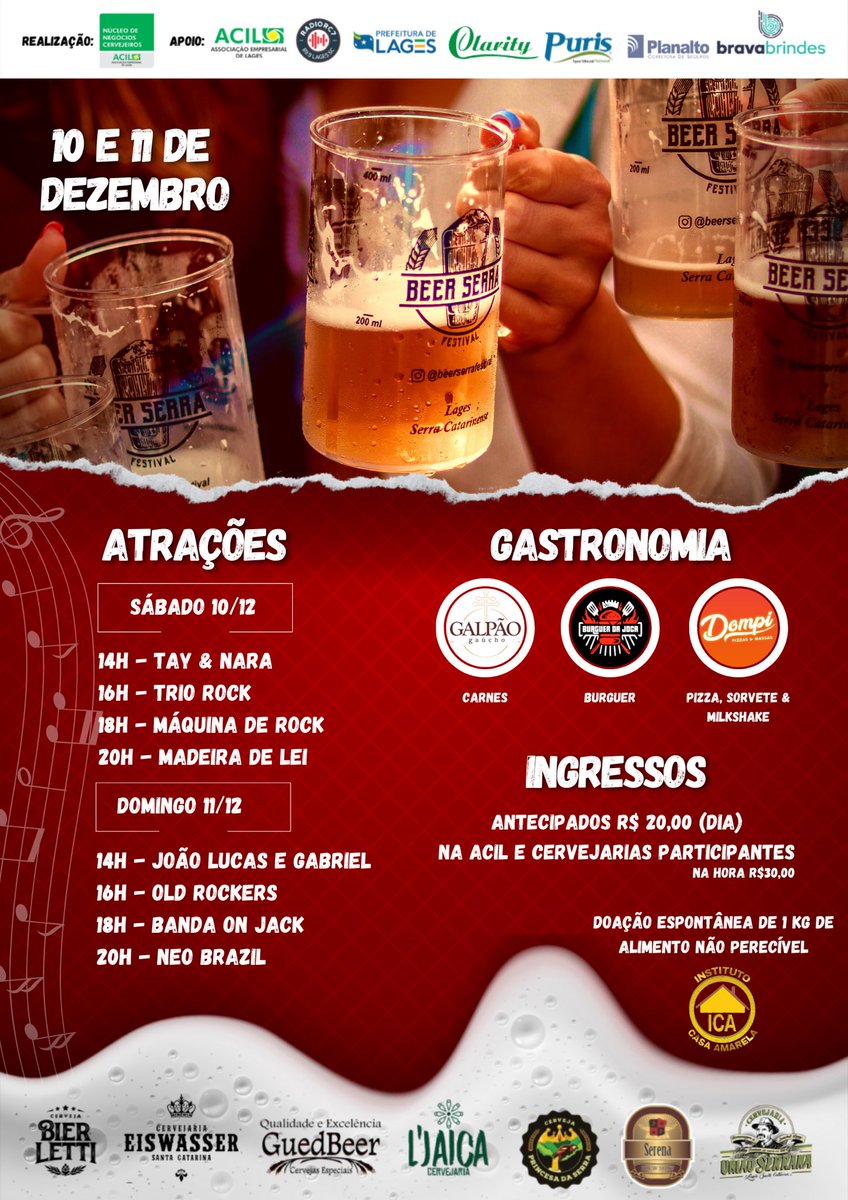 ficadicalages's tweet image. Beer Serra Festival está chegando.  
Dias 10 e 11 de dezembro no Lages Garden Shopping.  

Ingressos antecipados limitados à venda na ACIL e nas Cervejarias participantes.  

#lages #lagessc #eventocervejeiro #beerserra #beerserrafestival