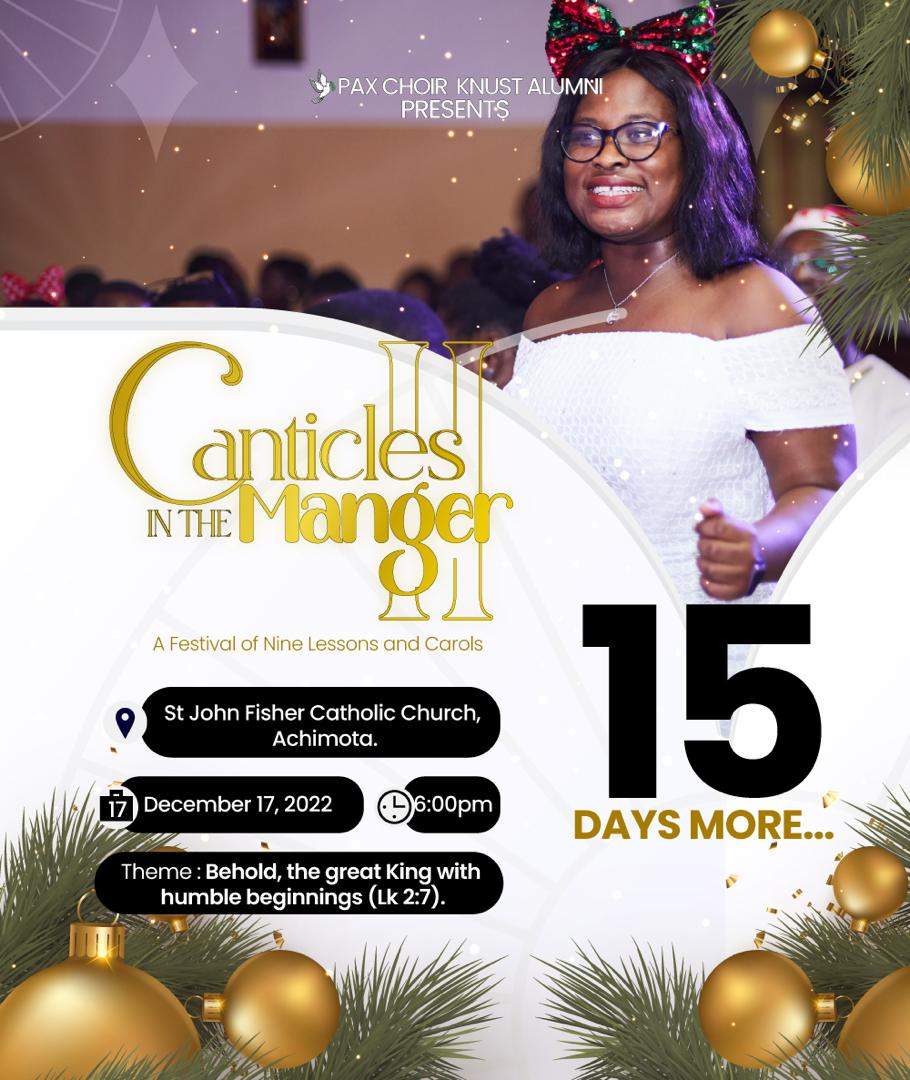 1️⃣5️⃣ *DAYS  MORE*‼️‼️ 
Let’s embrace the true manger experience, and enjoy blissfully regal Christmas melodies! 🎺🎼🎻🎹🥂
⏰ *6:00pm*                                                          📌 *December 17*
