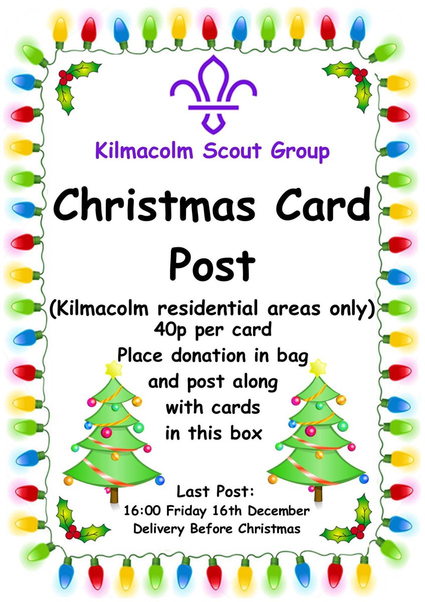 Scouts Christmas Post is back for 2022! There will be a post box in the Community Centre (Cargill Centre) or you can post your cards through the Scout Hall letterbox. Posting dates are Saturday 3rd - Friday 17th December, with delivery 18th/19th. 🎄📮