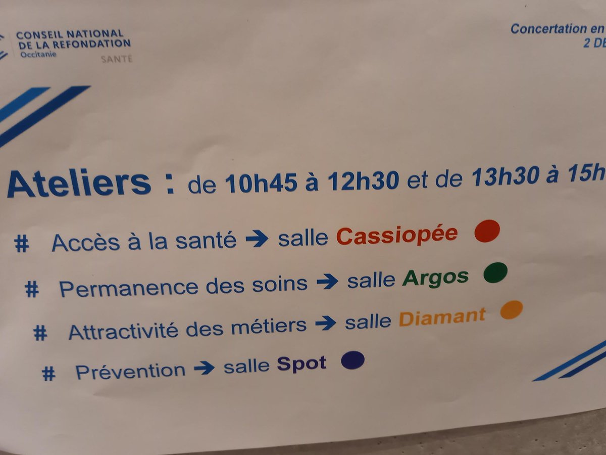 ARS_OC's tweet photo. [#CNRsanté] A #Toulouse lancement des ateliers sur 4 sujets de santé au cœur de l'actualité par plusieurs grands témoins : 
-l'accès aux #soins
-la permanence des soins 
-l'attractivité des métiers de la santé 
-la prévention https://t.co/Ycr7Yp1XSY