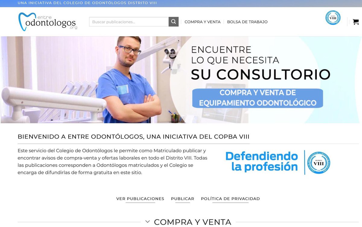 🆕 👉 Visitá entreodontologos.org

‼🦷 Este servicio gratuito del Colegio de Odontólogos del Distrito VIII permite a matriculados publicar y encontrar avisos de compra-venta y ofertas laborales en todo el Distrito VIII. 

📍"Entre odontólogos" es una iniciativa de Copba VIII
