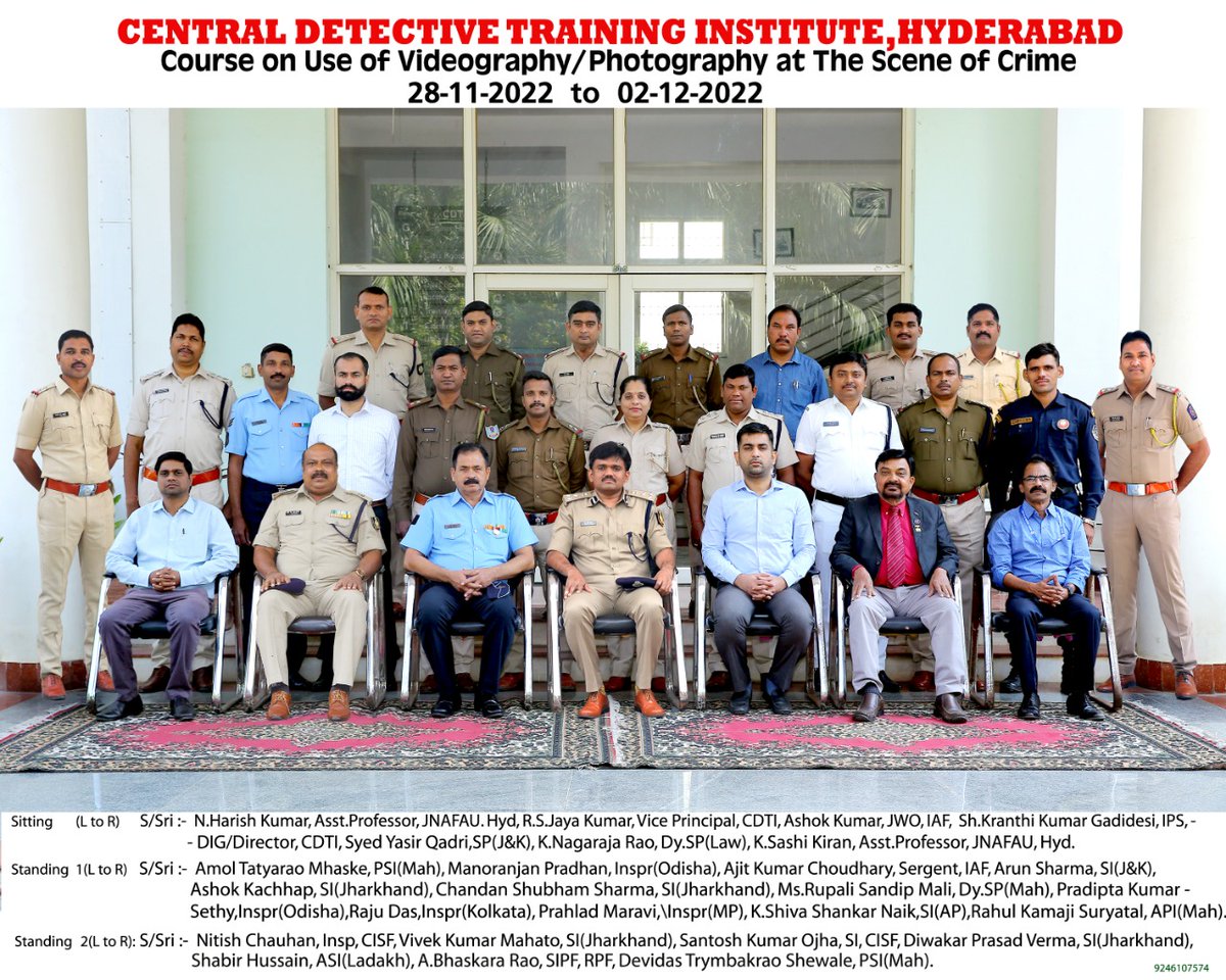 Conducted course on "Use of Videography/ Photography in scene of crime" at CDTI, Hyderabad from 28-11-2022 to 02-12-2022.  21 Police Officers from various States/UTs/CPMFs have attended.