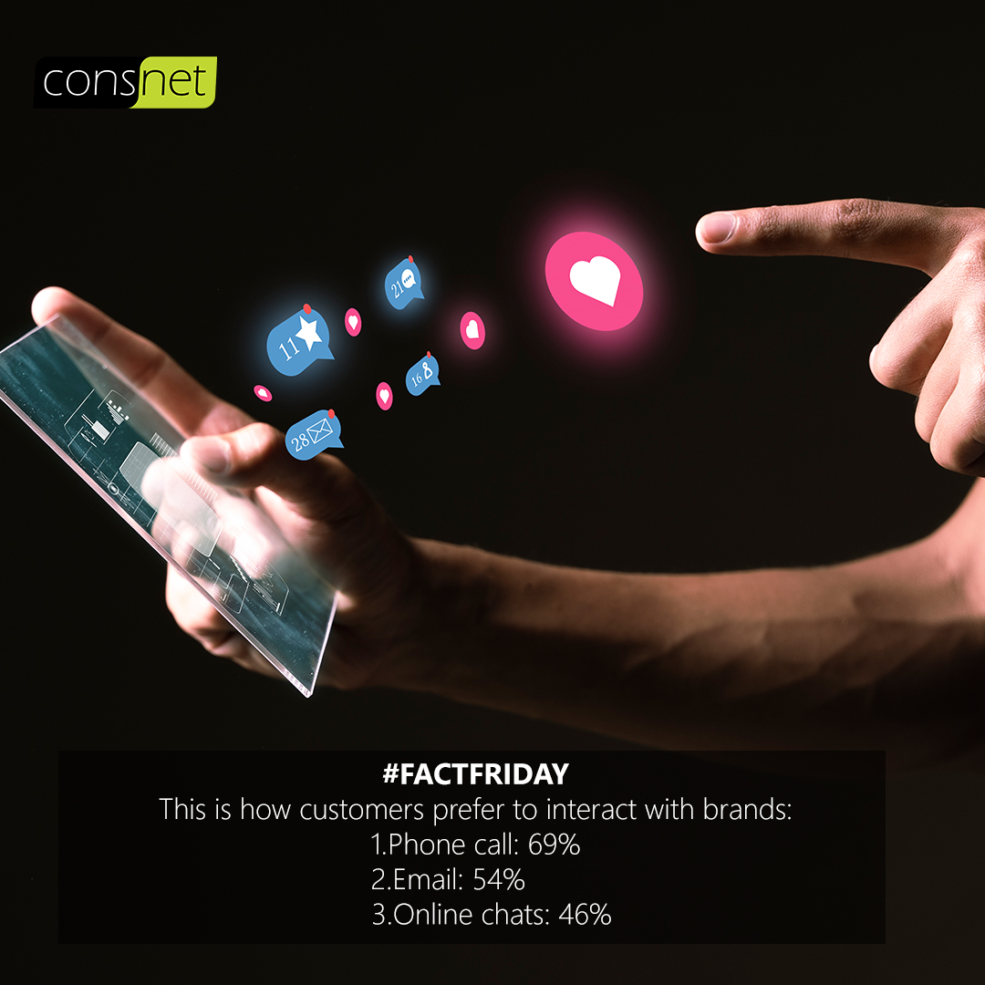 Consnet's tweet photo. How do you ensure you always offer the best customer engagement? You get a Consnet contact Centre solution that allows you to interact with customers where (and how) they want you to. Click here to learn how at  https://t.co/NcFZ1hTQdf #contactcentre #FactFriday https://t.co/3OuwB0bBud