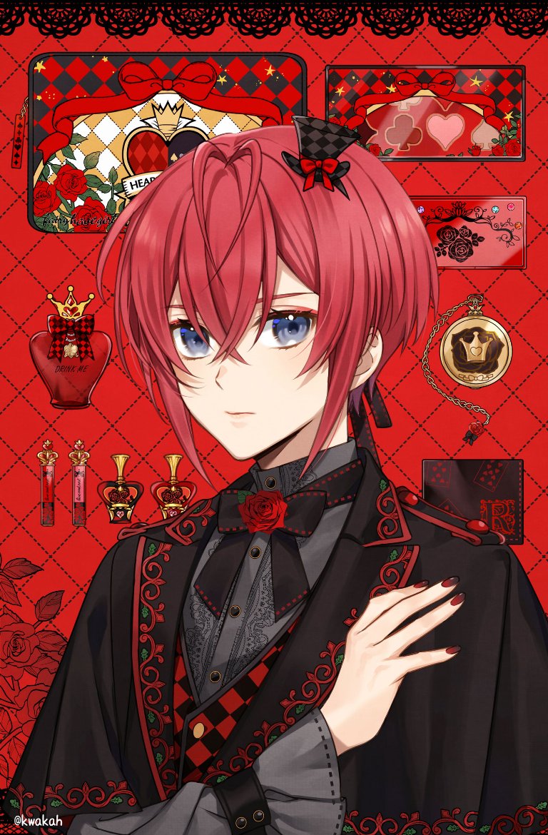 1boy male focus red hair looking at viewer solo rose blue eyes  illustration images
