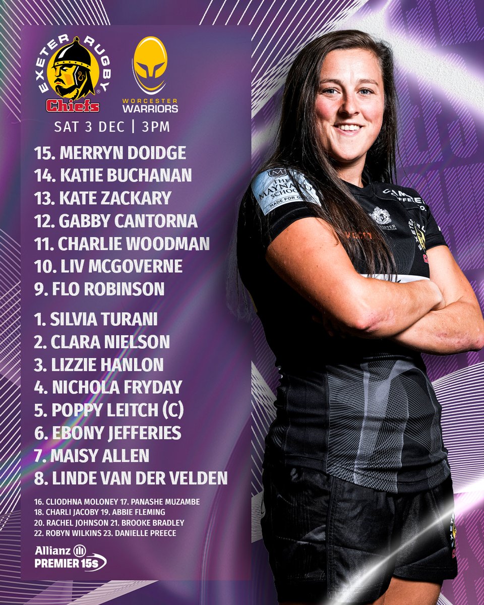 Exeter Chiefs Women (@exechiefswomen) on Twitter photo π§πππ ππ‘π‘π’π¨π‘πππ ππ‘π§
Here is your <a href="/ExeChiefsWomen/">Exeter Chiefs Women</a> side to face <a href="/WorcsWarriorsW/">Worcester Warriors Women</a> in tomorrow's @Premier15s clash at <a href="/SandyParkExeter/">Sandy Park Exeter</a> (3pm)
exeterchiefs.co.uk/news/chiefs-woβ¦
#EXEvWOR π§πππ ππ‘π‘π’π¨π‘πππ ππ‘π§
Here is your <a href="/ExeChiefsWomen/">Exeter Chiefs Women</a> side to face <a href="/WorcsWarriorsW/">Worcester Warriors Women</a> in tomorrow's @Premier15s clash at <a href="/SandyParkExeter/">Sandy Park Exeter</a> (3pm)
exeterchiefs.co.uk/news/chiefs-woβ¦
#EXEvWOR