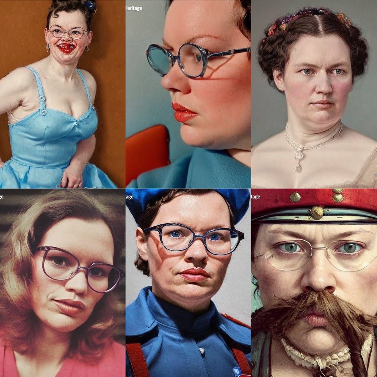 More AI generated profile pictures. I don’t know what the top left one was but it made me lol. It’s almost as if the AI forgot about teeth