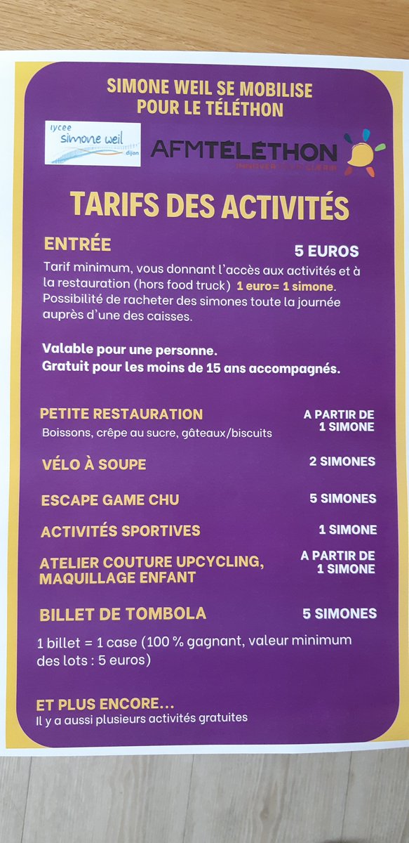 H-6: 
Dernière ligne droite des préparatifs:  pour le  #téléthon2022 au <a href="/LyceeSWeil21/">Lycée Simone WEIL- Dijon</a>
  à <a href="/dijon/">Ville de Dijon</a>

 <a href="/radiofrance/">Radio France</a>

 <a href="/Fond_LaPoste/">Fondation La Poste</a>

 <a href="/Fondation_EDF/">Fondation groupe EDF</a>

 <a href="/bfc_region/">Région Bourgogne-Franche-Comté</a>