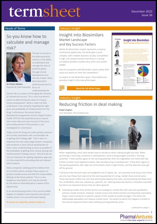 Read <a href="/PharmaVentures/">PharmaVentures, The Deal Experts</a> Termsheet pharmaventures.com/issue-36/

- Reducing Friction in #Dealmaking -  #PricingandMarketAccess
- Assets Available for #OutLicensing
- #Biosimilars - Market Landscape and Key Success Factors

 #pharma #lifesciences #licensing #biotech #TheDealExperts