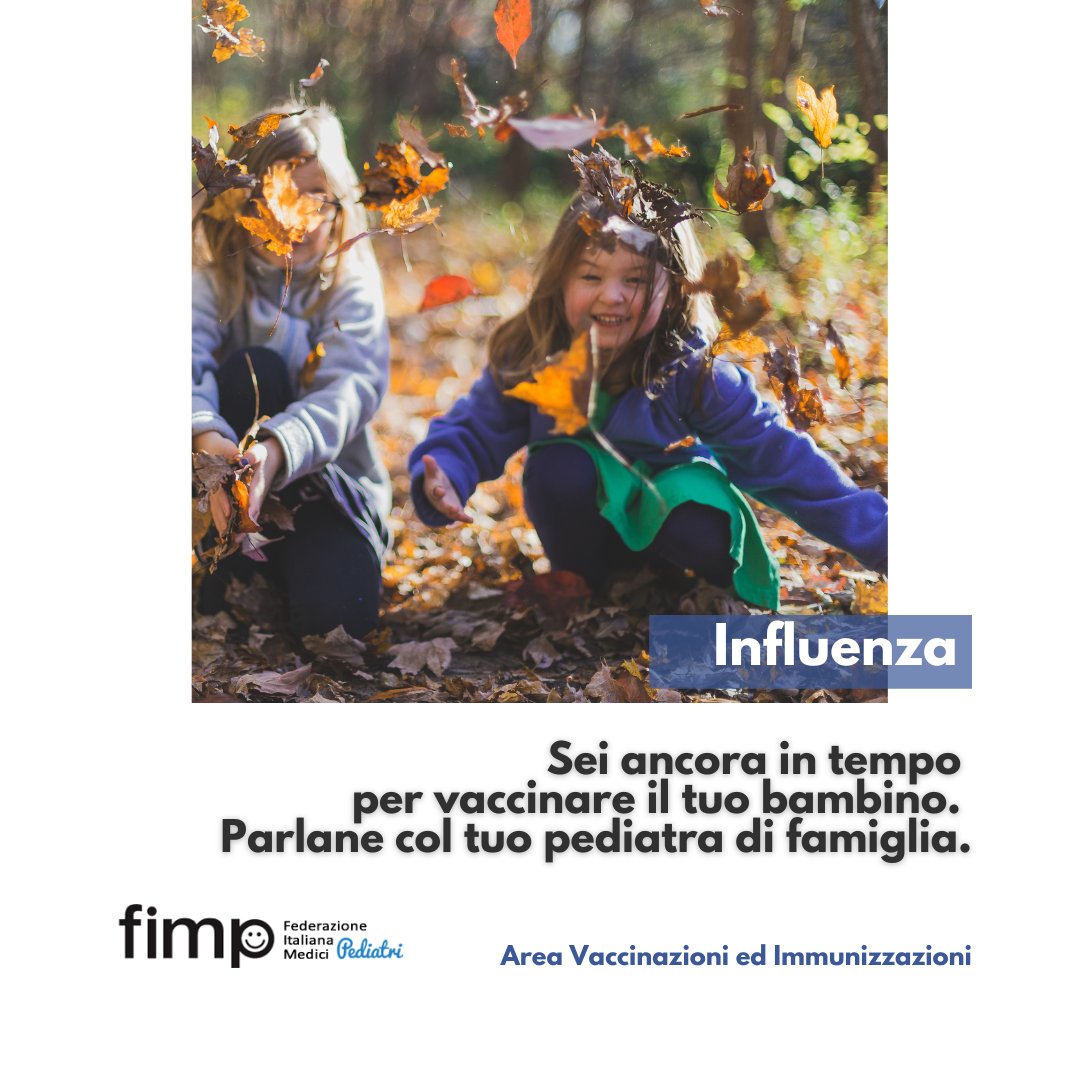 In questi giorni i casi di influenza sono in aumento e i più colpiti sono proprio i bambini. 
Il virus comporta tutta una serie di conseguenze e disagi.
Il vaccino antinfluenzale può evitare tutto questo. Parlane col tuo pediatra di famiglia. 

#fimp #vaccinoantinfluenzale