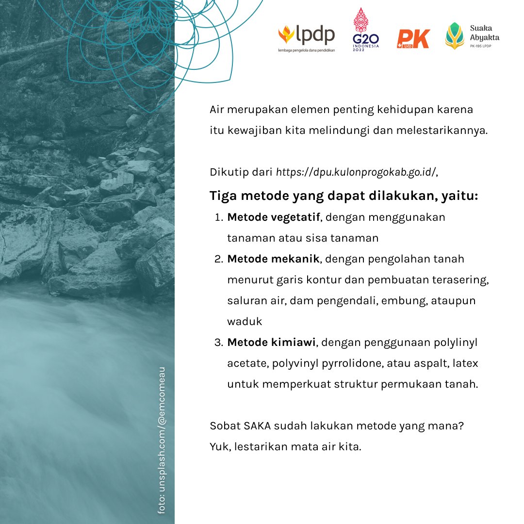 theonapit's tweet photo. Hai Sobat SAKA! Langkah selanjutnya untuk melindungi Daerah Aliran Sungai kita: Perlindungan Mata Air &amp; Optimasi Potensi Wisata Pemukiman Ramah DAS. 

@lpdp.ri
@pk195.lpdp
#akupastimengabdi
#diriuntuknegeri
#sdmunggulIndonesiamaju
#pk195
#suakaabyakta https://t.co/EZd8M2BzfE