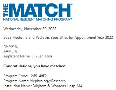 Absolutely thrilled to have matched in Nephrology at @BWHKidney @MGHKidneys! Extremely grateful to mentors, family, and friends who supported me along the journey!