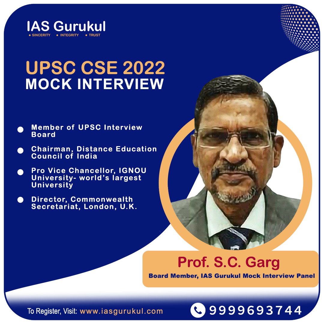 iasgurukul's tweet image. Prof. S.C. Garg
Member of IAS Gurukul mock interview panel

#upscmockinterview #iasmockinterview #upsccseinterview2022