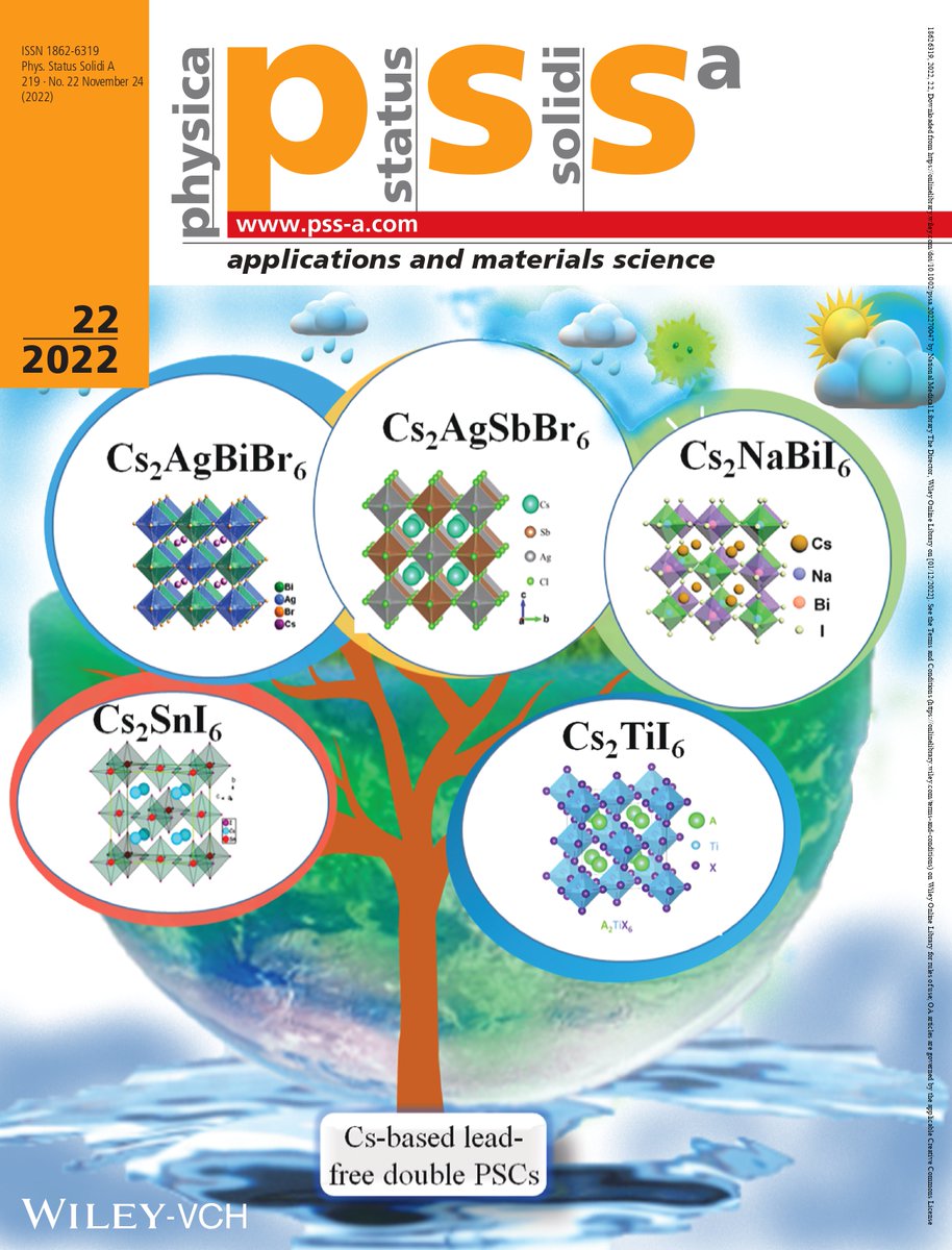 Happy to share that 🥳🥳😊😊☺️a figure from our Review paper is featured on the front cover of  Physica Status Solidi A.#perovskitesolarcells #leadfreeperovskite
onlinelibrary.wiley.com/doi/10.1002/ps…