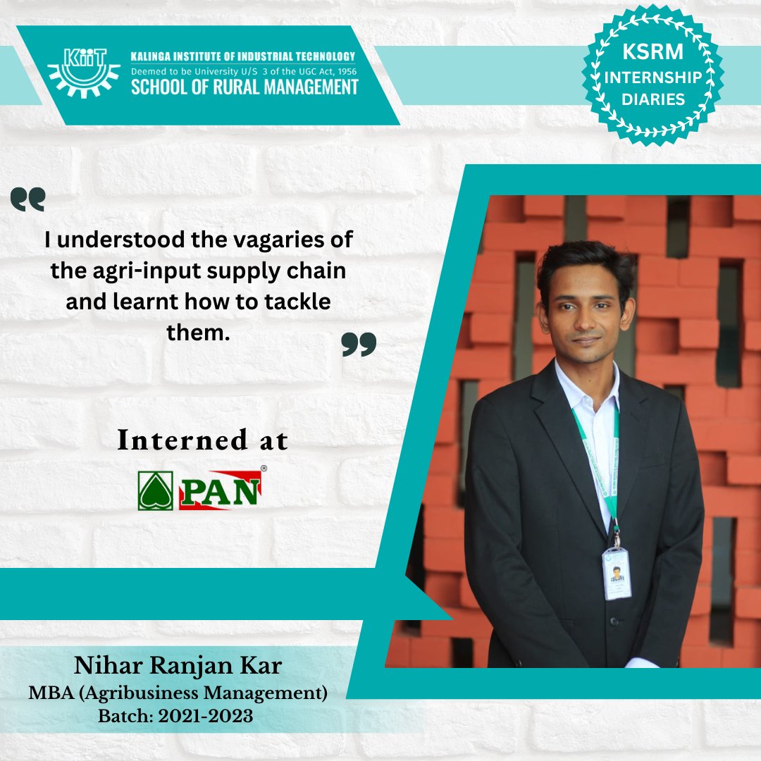 ksrmbbsr's tweet photo. "Summer Internship with Pan Seeds Pvt Ltd. was one of my best experiences," Nihar Ranjan Kar, our MBA (Agribusiness Management) student, shares his internship experience with us.
#ksrmbbsr #RuralManagement #AgriBusinessManagement #internshipprogram #PanSeeds https://t.co/KKAwRlZ2EQ