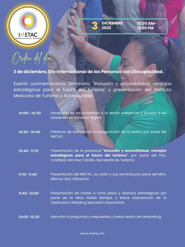 Diciembre 3 lanzamiento <a href="/IMETACMX/">Instituto Mexicano de Turismo y Accesibilidad</a> en CDMX y participación de <a href="/WeddingExpertMX/">Destination Wedding Specialist Assn</a> DWSA