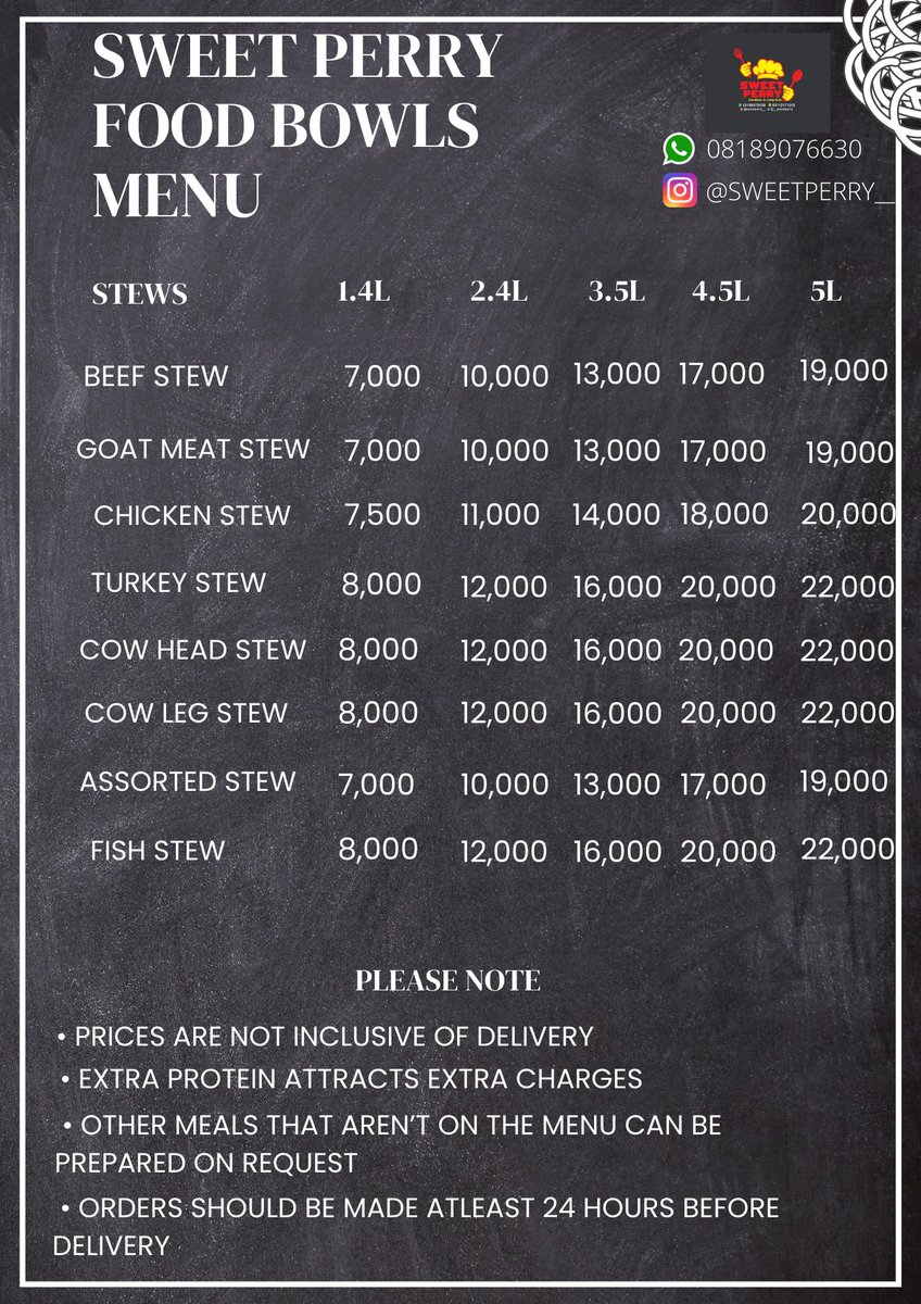 __sweetperry's tweet photo. This is what our food bowl menu looks like, we also sell meals in lunch packs (from 5 upwards)
Location: Port Harcourt 
WhatsApp: 08189076630 to order https://t.co/VNxng6utMW