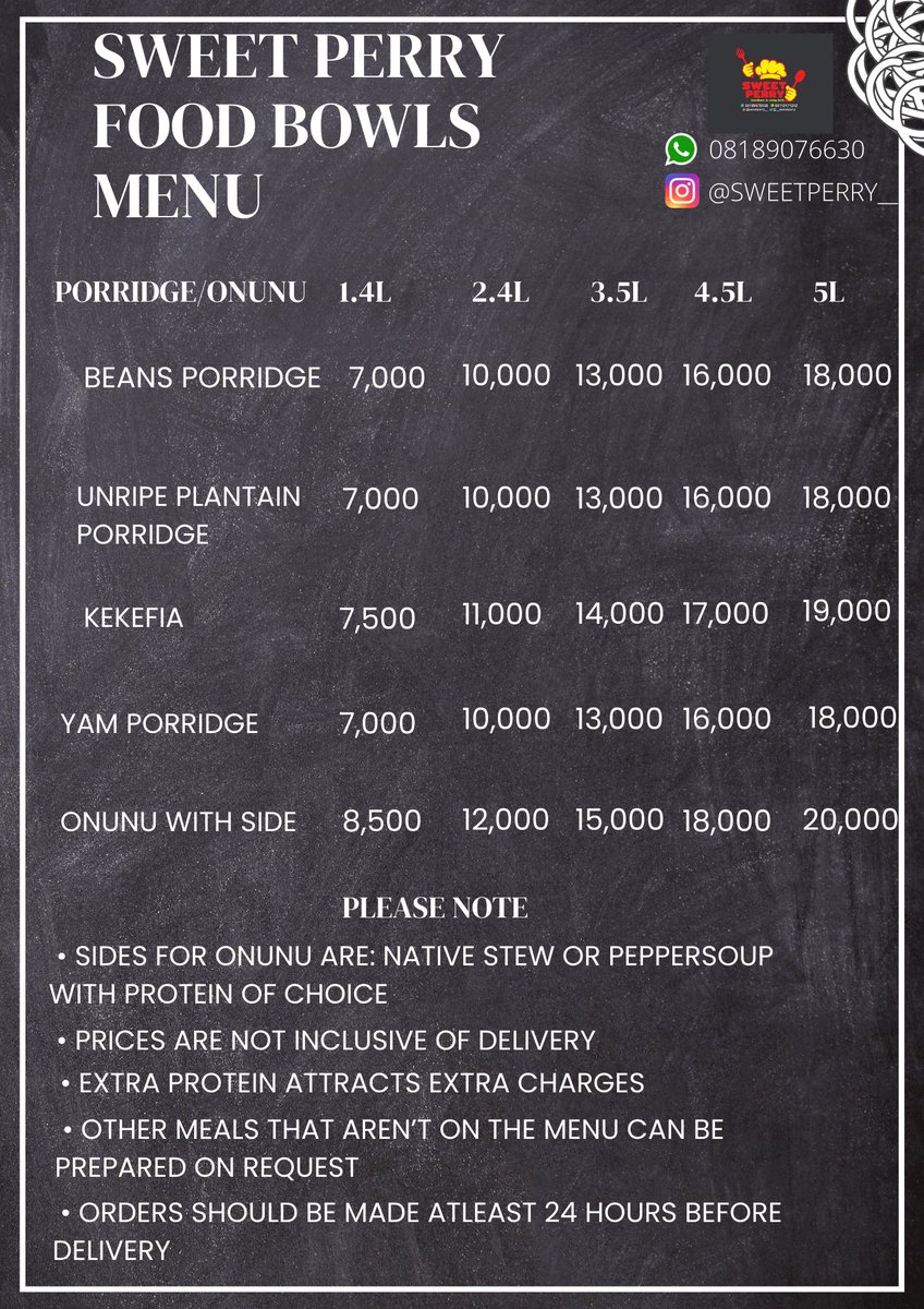 __sweetperry's tweet photo. This is what our food bowl menu looks like, we also sell meals in lunch packs (from 5 upwards)
Location: Port Harcourt 
WhatsApp: 08189076630 to order https://t.co/VNxng6utMW