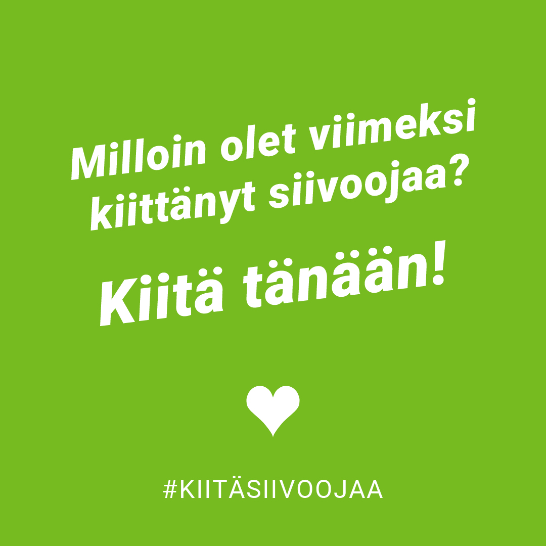 Compass Group Finland (@compassgroupfi) on Twitter photo Valtakunnallinen #puhtauspäivä : on aika kiittää lukuisia puhtausalan ammattilaisiamme, jotka päivittäin huolehtivat, että toimitilamme ja ympäristömme pysyvät siisteinä.
❤️ Kiitos kaikki siistijät ja puhtausalan ammattilaiset! #kiitäsiivoojaa <a href="/puhtausala/">Puhtausala</a> Valtakunnallinen #puhtauspäivä : on aika kiittää lukuisia puhtausalan ammattilaisiamme, jotka päivittäin huolehtivat, että toimitilamme ja ympäristömme pysyvät siisteinä.
❤️ Kiitos kaikki siistijät ja puhtausalan ammattilaiset! #kiitäsiivoojaa <a href="/puhtausala/">Puhtausala</a>