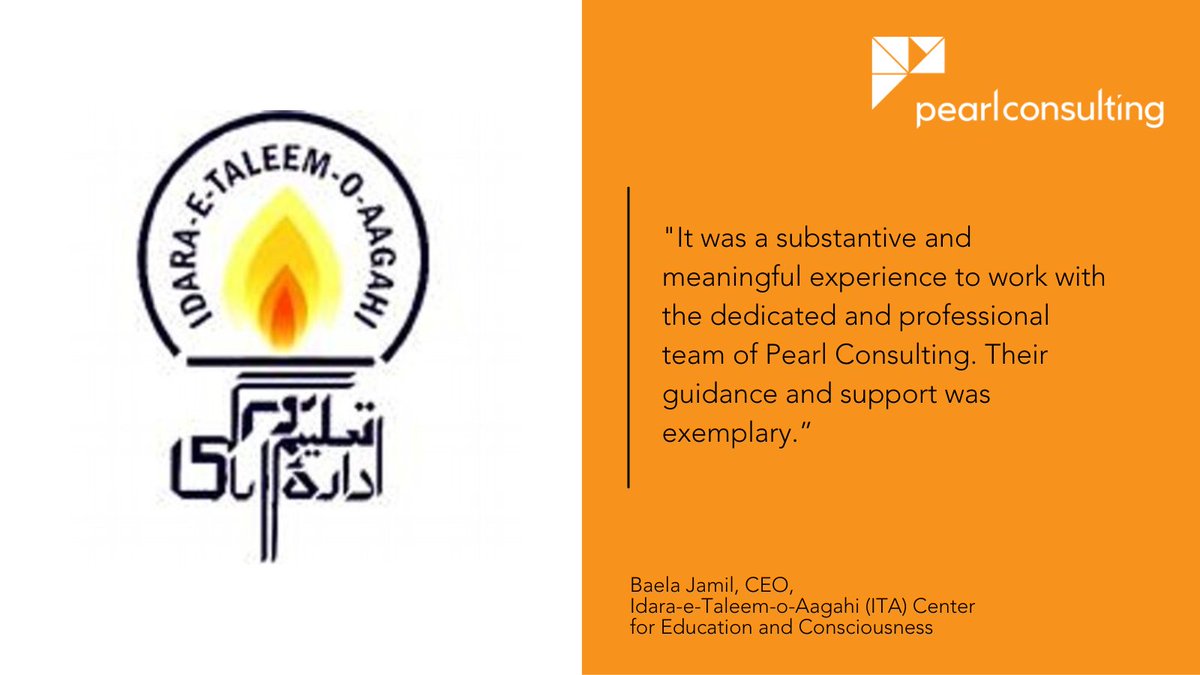 Teamwork and being super responsive are two key attributes that we pride ourselves on.  

Baela Jamil, CEO, <a href="/itacecorg/">Idara-e-Taleem-o-Aagahi (ITA)</a>, values our timely feedback and quick turnaround times to always solve problems instantly.

LEARN more: 

pearlconsult.com

#PearlImpact #AsiaPacific