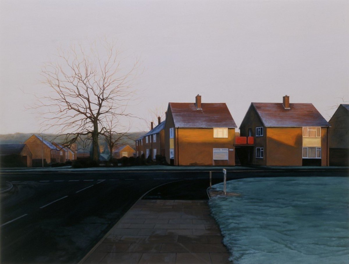 George Shaw, “Ash Wednesday: 7.00am” (2004–5), Humbrol enamel on board, Private Collection (image courtesy of the artist and the Anthony Wilkinson Gallery, London, © George Shaw 2018)