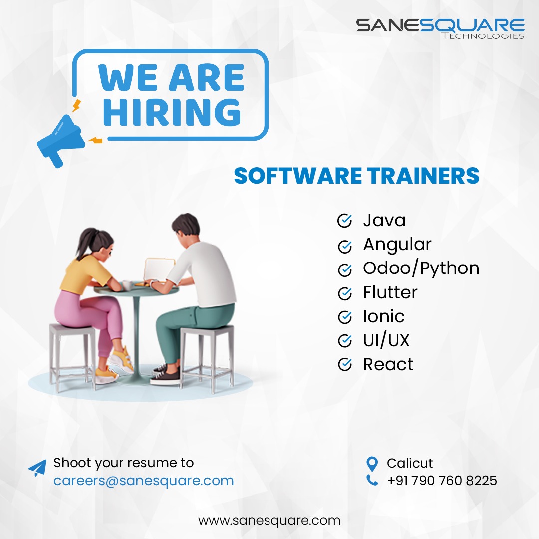 sanesquare's tweet photo. 𝗨𝗿𝗴𝗲𝗻𝘁 𝗛𝗶𝗿𝗶𝗻𝗴!
We are looking for Software Trainers.
Apply Now: https://t.co/FD9ZGbC4xn
Shoot Your Resumes to carrers@sanesquare.com
For further inquiries, DM
Call or WhatsApp:+𝟗𝟏 𝟗𝟗𝟒 𝟕𝟓𝟓 𝟔𝟔𝟑𝟑
#softwaretrainer #javatrainer #angulartrainer #urgenthiring https://t.co/wdlW3Cpgub