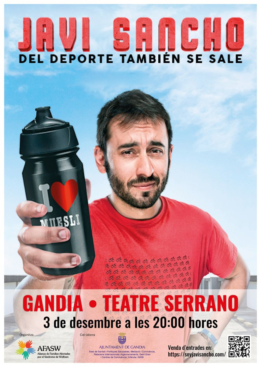 Dissabte #JaviSancho ens portarà la seua obra #DelDeporteTambiénSeSale en un esdeveniment #solidari en benefici de #AFASW en el @teatre_serrano de Gandia 🥰
🎟:old.movingtickets.com/detalle/Entrad…