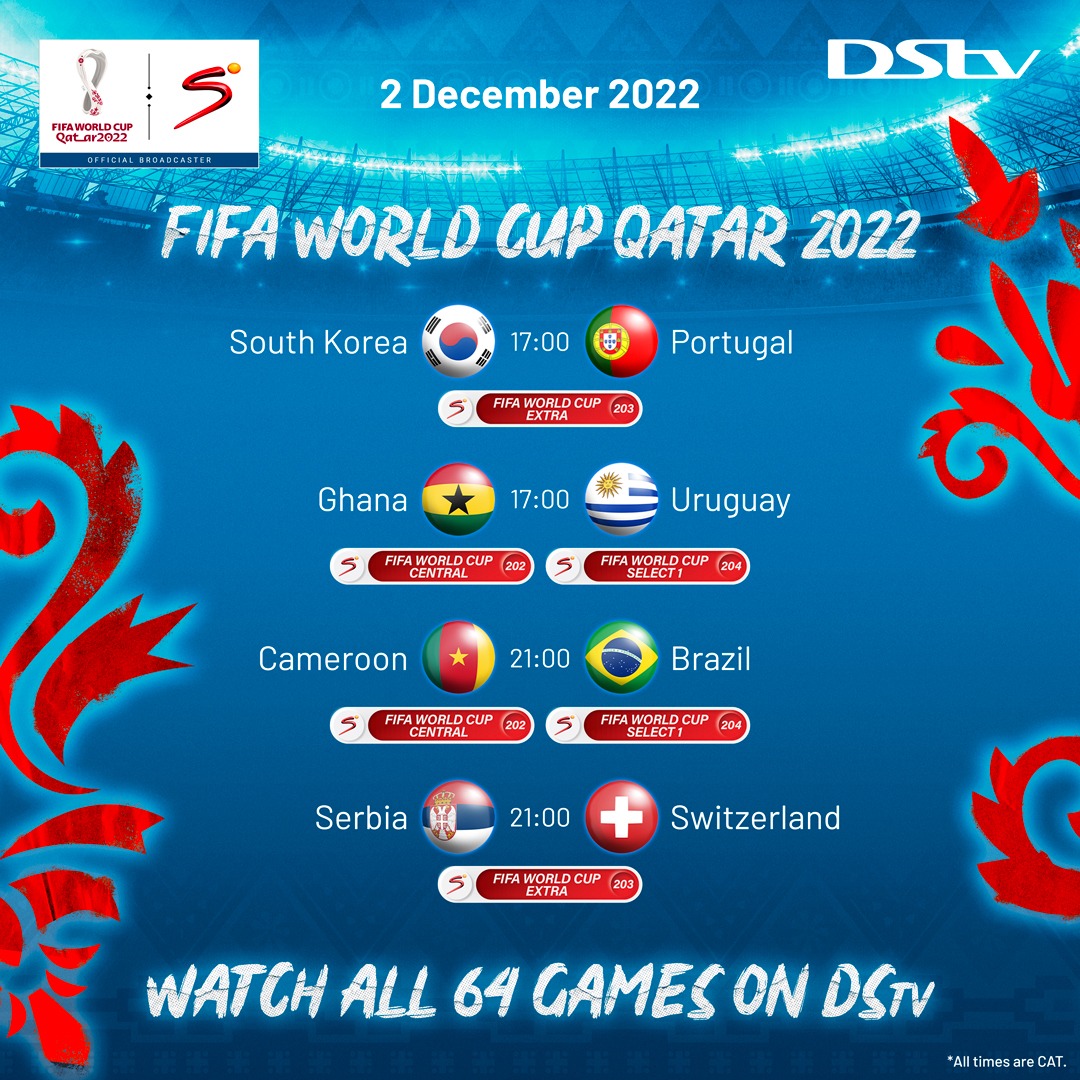 Ghana v Uruguay has all the World Cup feels.
A massive day for Africa as Cameroon also aim for a giant-killing performance against Brazil.
Great day of football awaits - all live on your World of Champions.