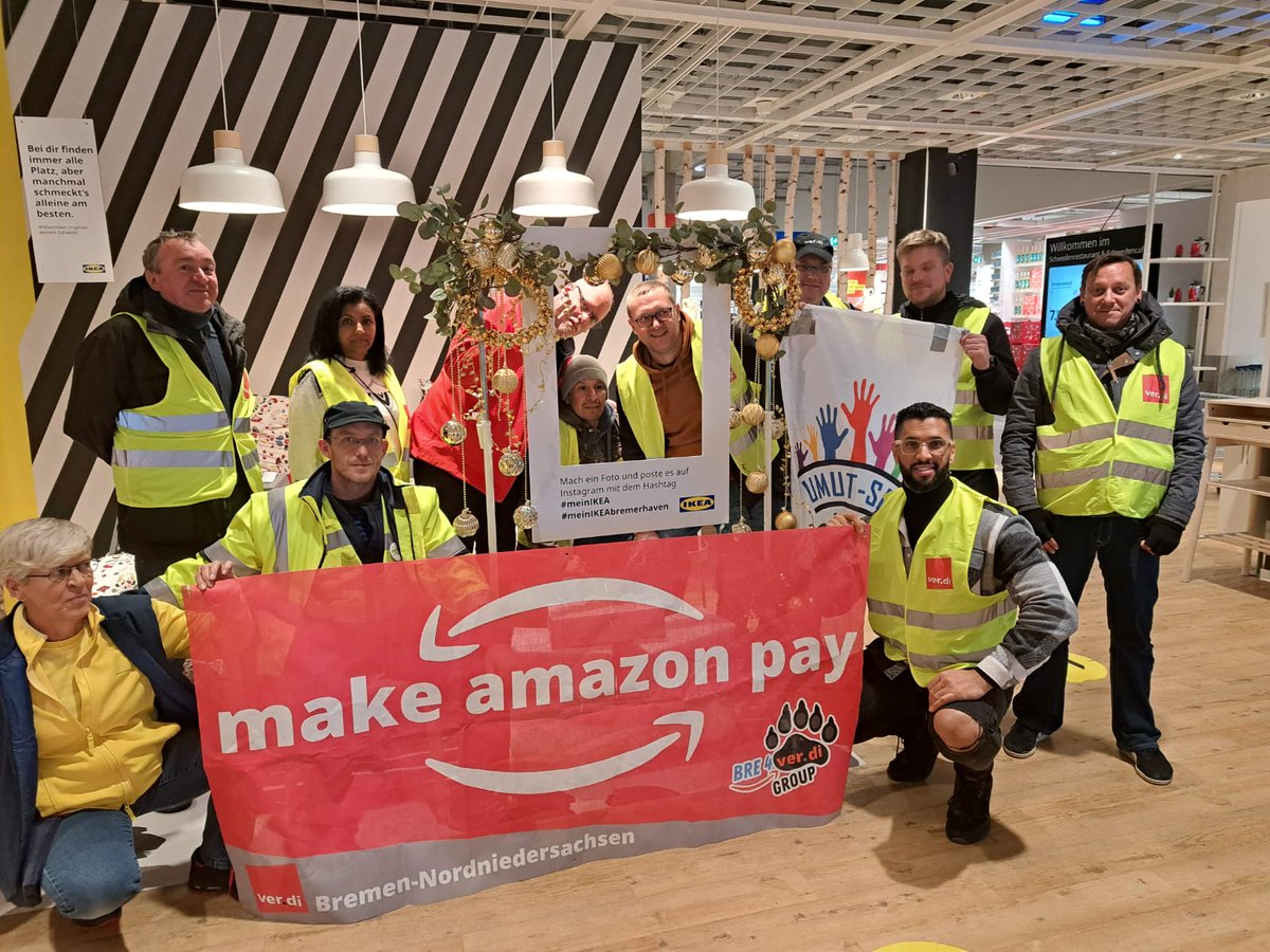 verdiAmazon_NDS's tweet photo. Wie hatten wir uns auf den #makeamazonpayday vorbereitet? Mit einem #Bildungsurlaub in Bremerhaven zur Gewinnung neuer Gewerkschaftsaktiver. In den Pausen⏰️fuhren wir nicht nur zu #Amazon DNM9, sondern trafen auch zum gewerkschaftlichen Mittagessen #IKEA Betriebsräte 📸 @_verdi https://t.co/v8mS6UerAY