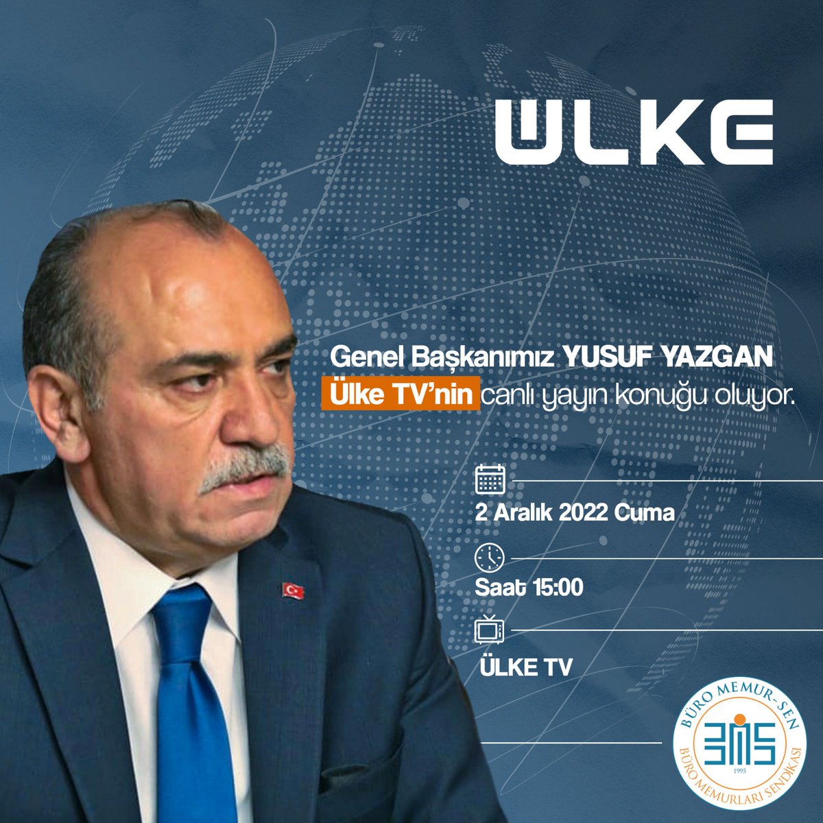 Genel Başkanımız YUSUF YAZGAN Ülke TV’nin canlı yayın konuğu oluyor.

📅 2 Aralık Cuma (bugün) 
⏰ Saat 15:00
📺 Ülke TV