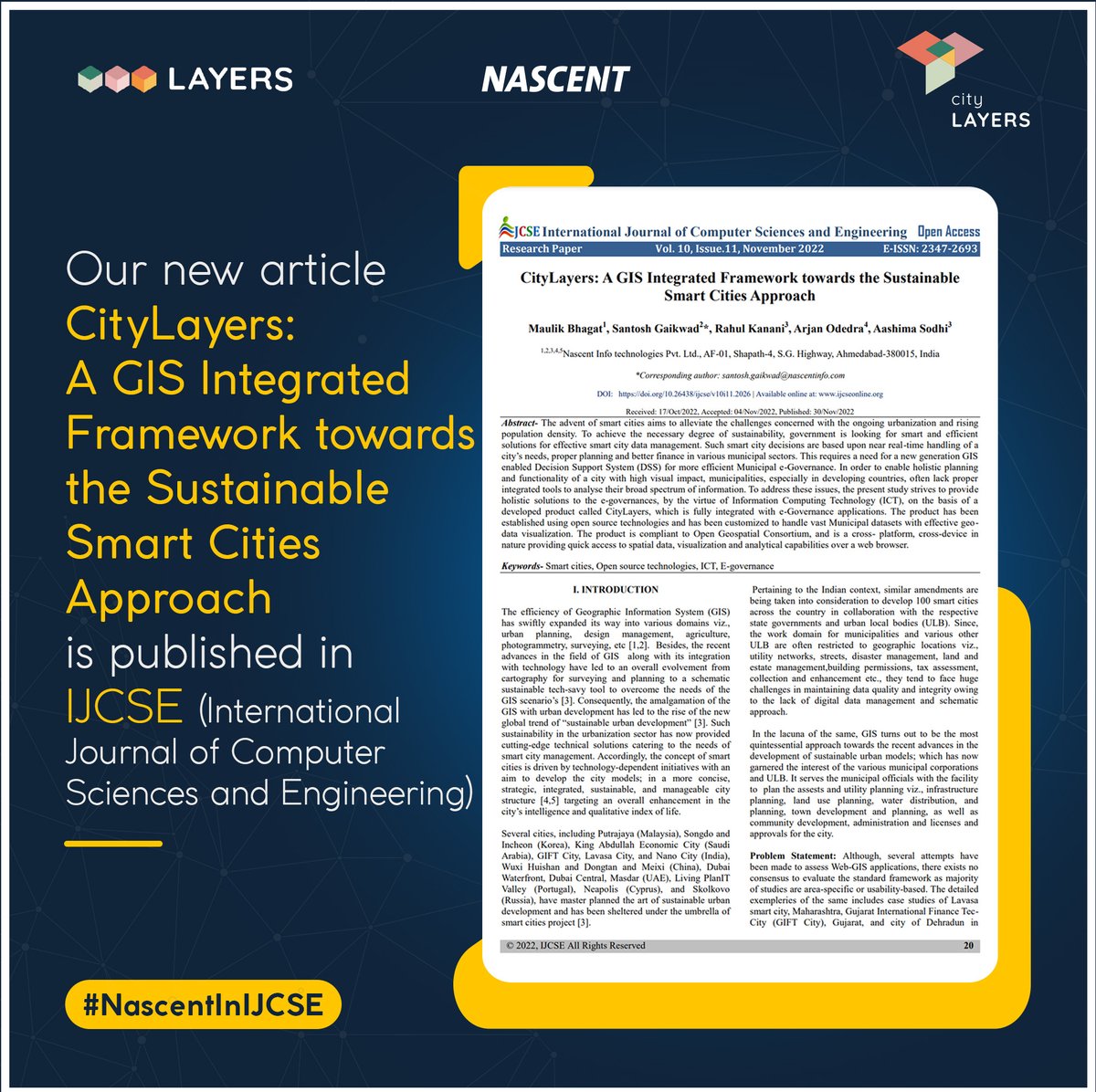 nascentinfo's tweet photo. Our research paper "CityLayers: A #GIS Integrated Framework towards the Sustainable #SmartCities Approach" has been published in the International Journal Of Computer Science &amp; Engineering.
 
Read the full paper at: 
https://t.co/ocWdiWnbUh https://t.co/YS5L8TcvQW